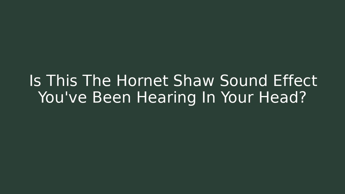 Is This The Hornet Shaw Sound Effect You’ve Been Hearing In Your Head?