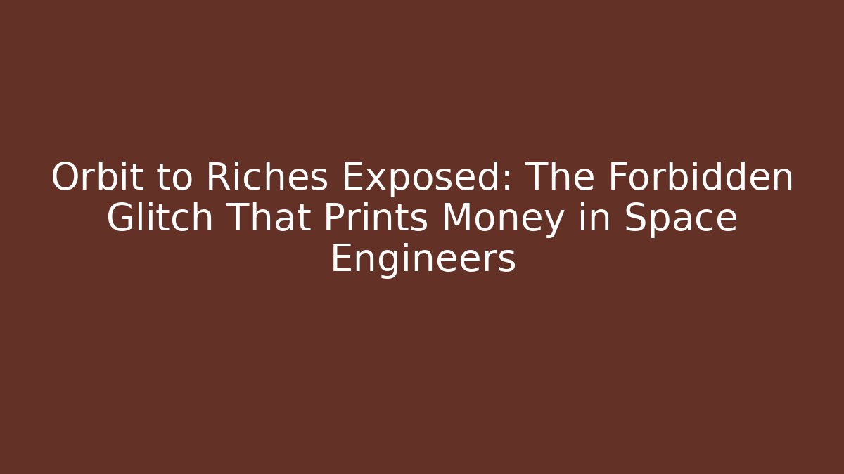 Orbit to Riches Exposed: The Forbidden Glitch That Prints Money in Space Engineers