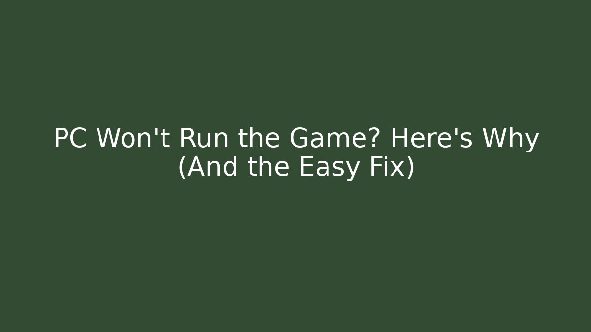 PC Won't Run the Game? Here's Why (And the Easy Fix)
