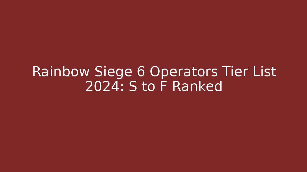 Rainbow Siege 6 Operators Tier List 2024: S to F Ranked