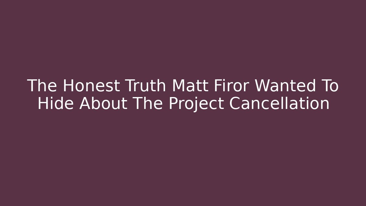 The Honest Truth Matt Firor Wanted To Hide About The Project Cancellation