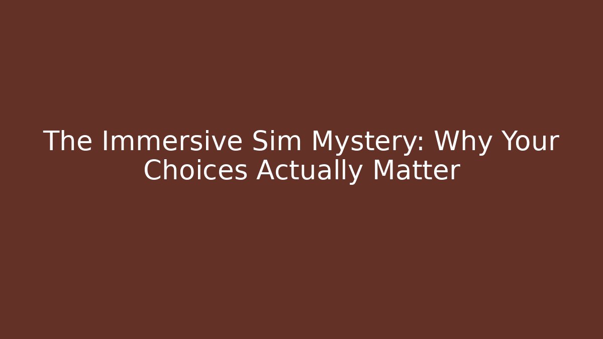 The Immersive Sim Mystery: Why Your Choices Actually Matter