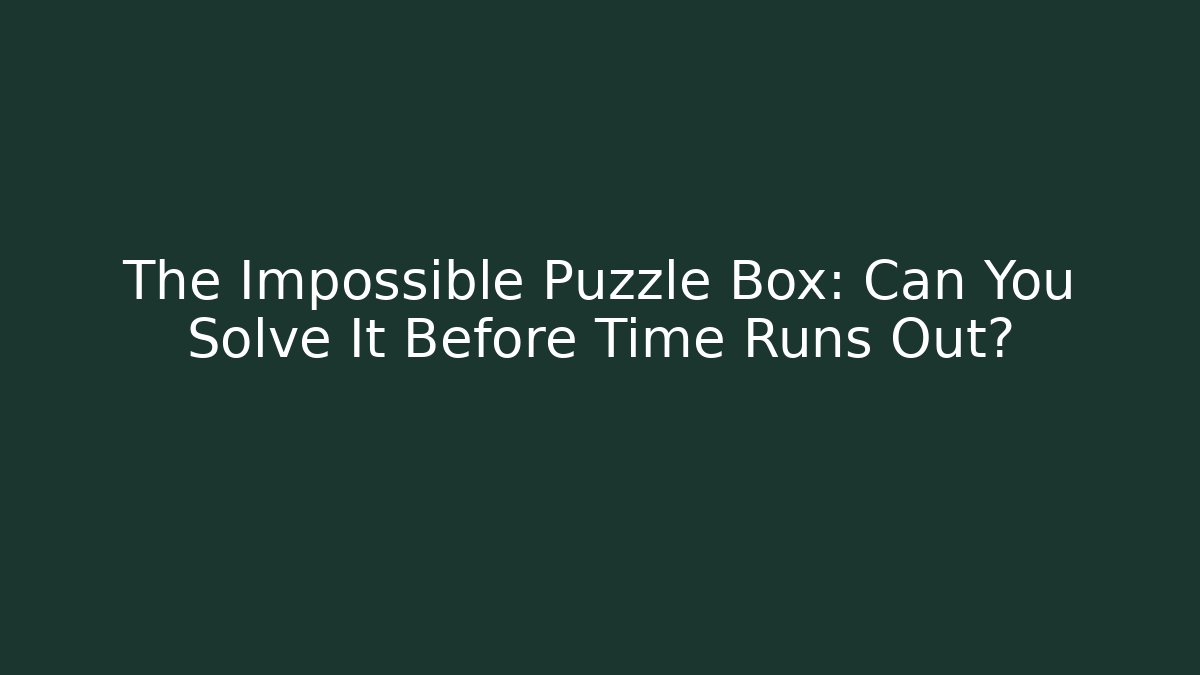 The Impossible Puzzle Box: Can You Solve It Before Time Runs Out?