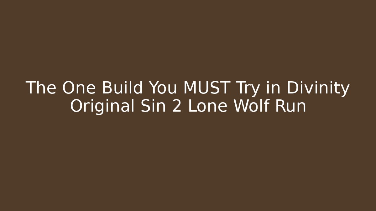 The One Build You MUST Try in Divinity Original Sin 2 Lone Wolf Run