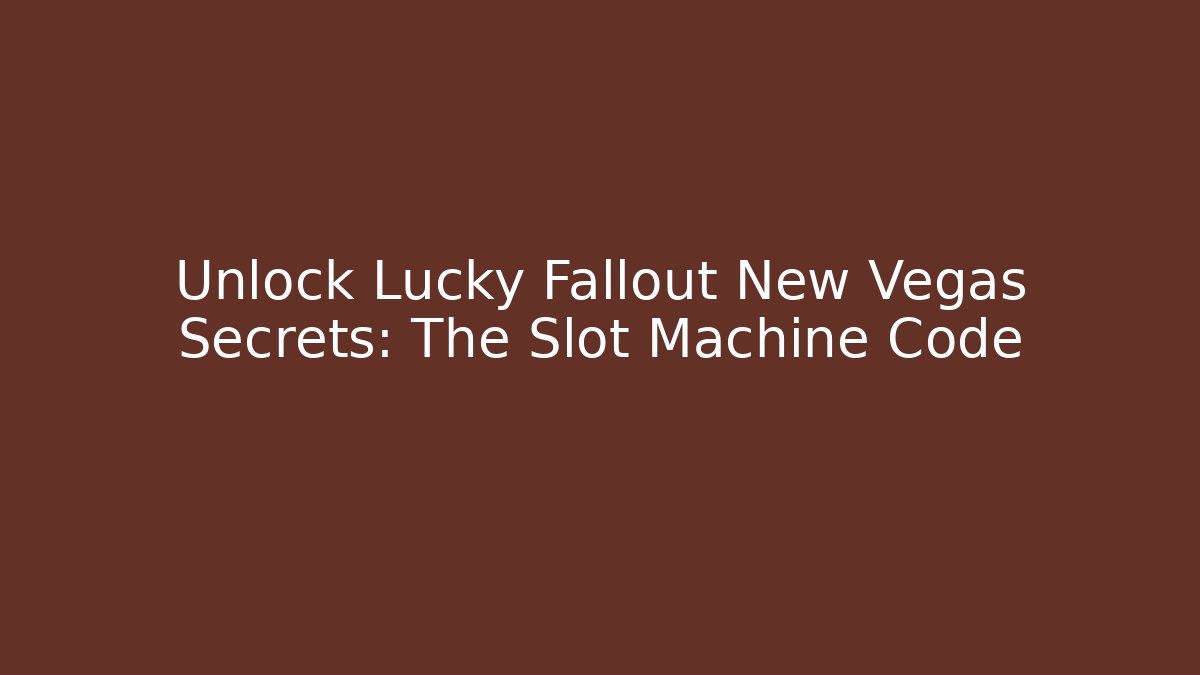 Unlock Lucky Fallout New Vegas Secrets: The Slot Machine Code
