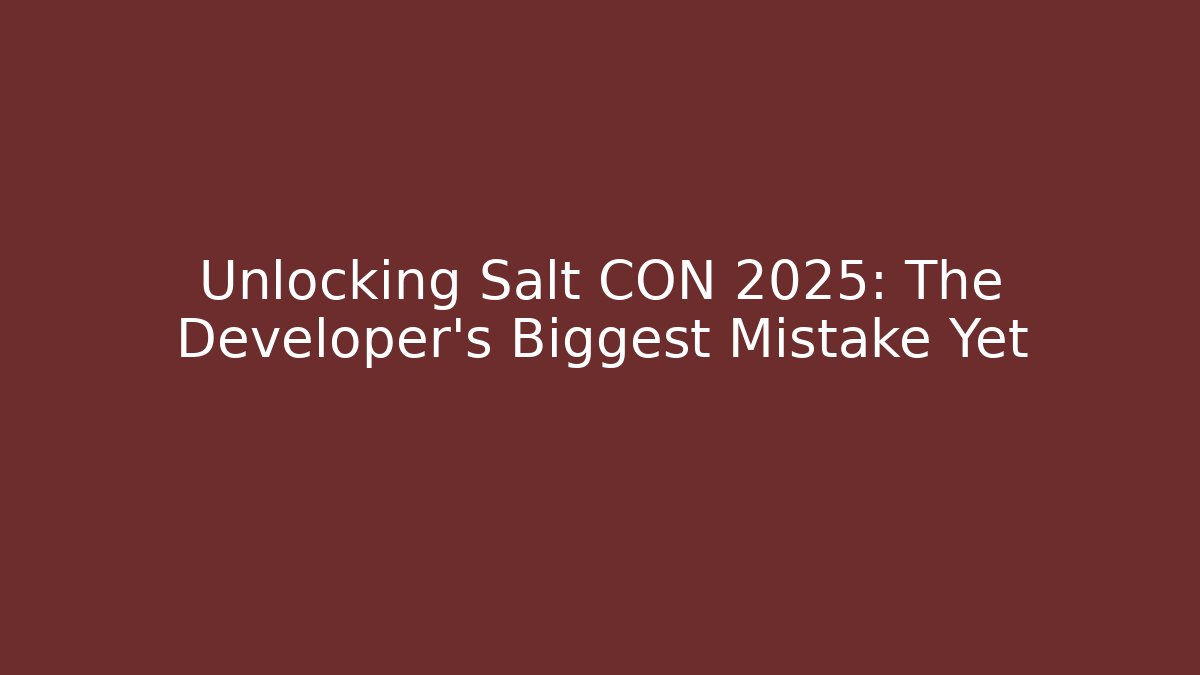 Unlocking Salt CON 2025: The Developer's Biggest Mistake Yet