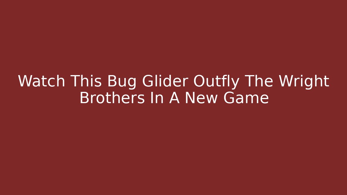 Watch This Bug Glider Outfly The Wright Brothers In A New Game
