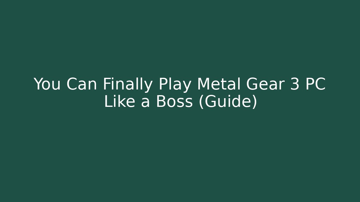 You Can Finally Play Metal Gear 3 PC Like a Boss (Guide)